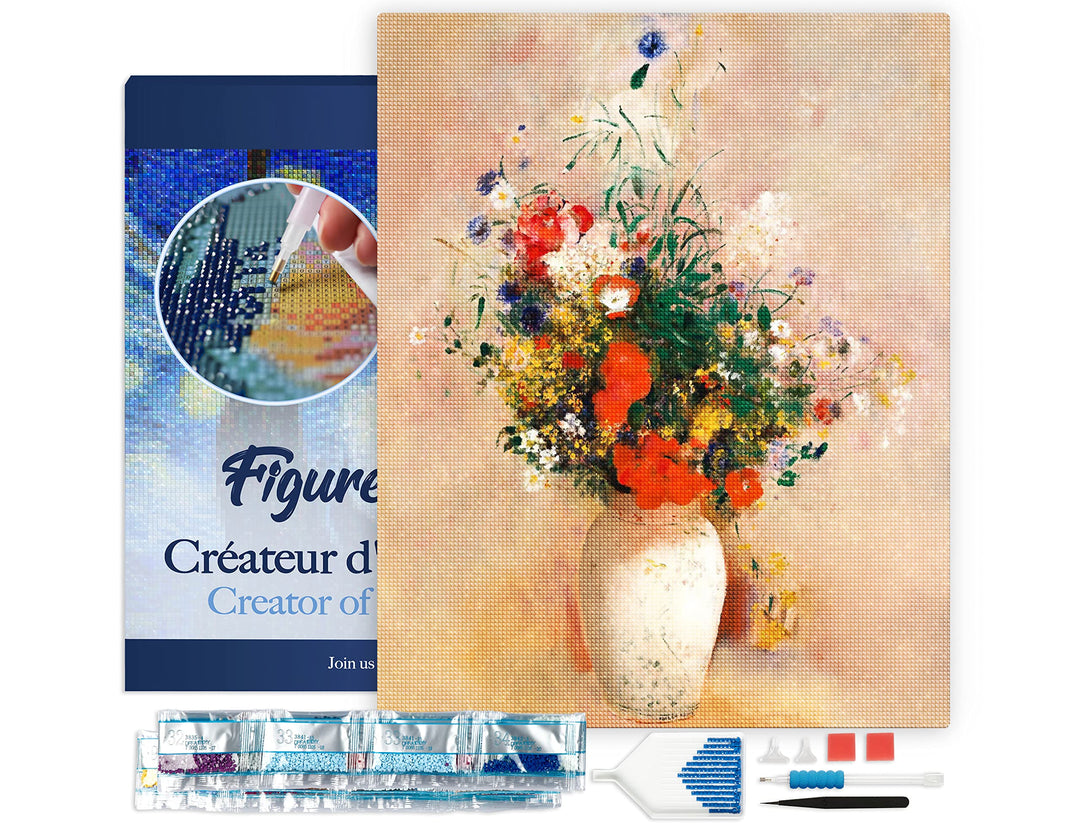 Figured'Art Diamond Painting Erwachsene 40x50cm Mit Rahmen Ganze Leinwand gespannt Vase mit Blumen O