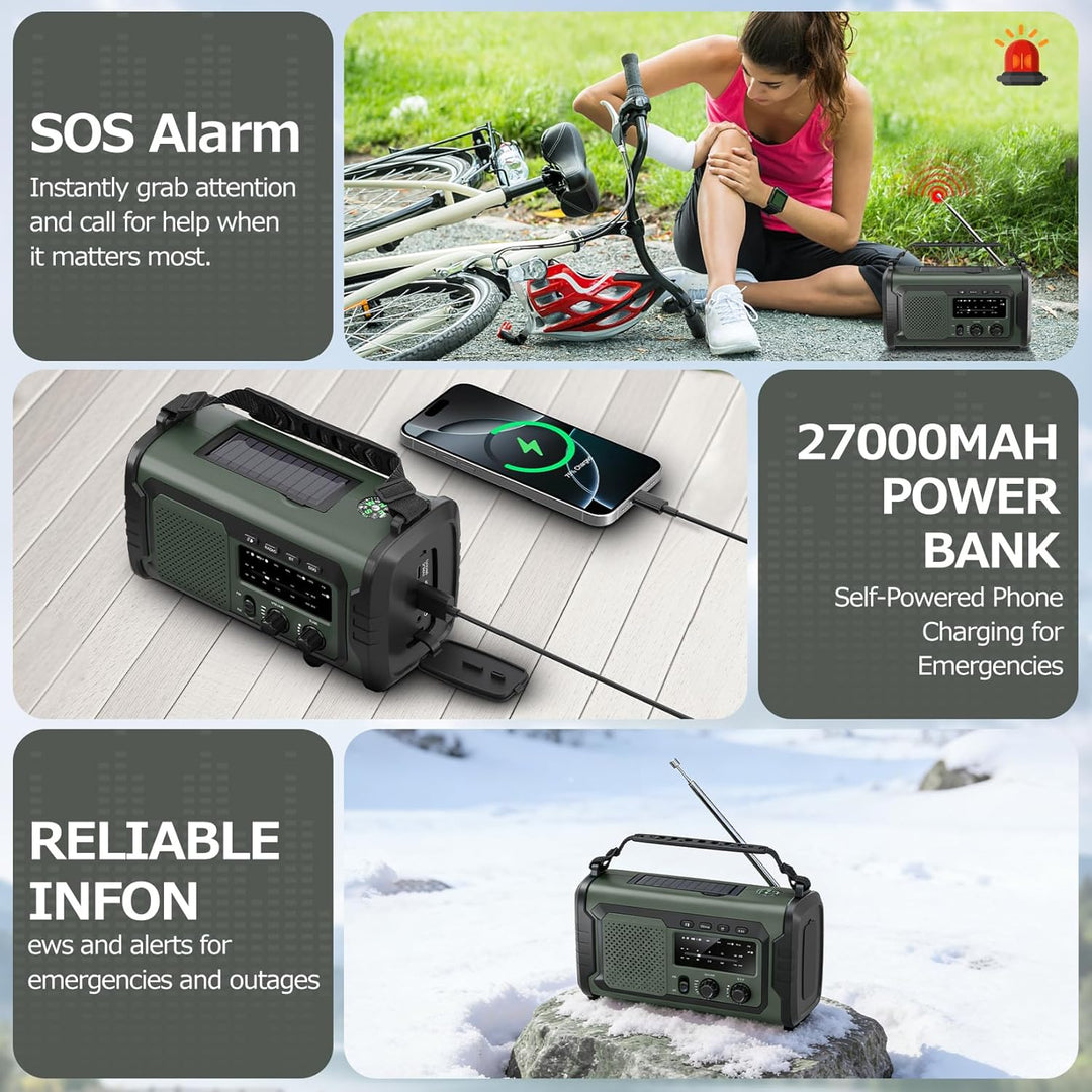 Kurbelradio 27000mAh, Notfallradio Solar Kurbel FM/AM Mit Bluetooth, SOS Alarm Emergency Radio, Kurb