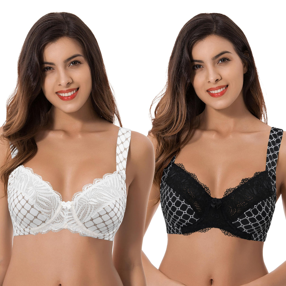 Curve Muse Übergrösse Ungefüttert Bügel Spitzen-BH mit gepolsterten Schultergurten-2er Pack 75B Crem