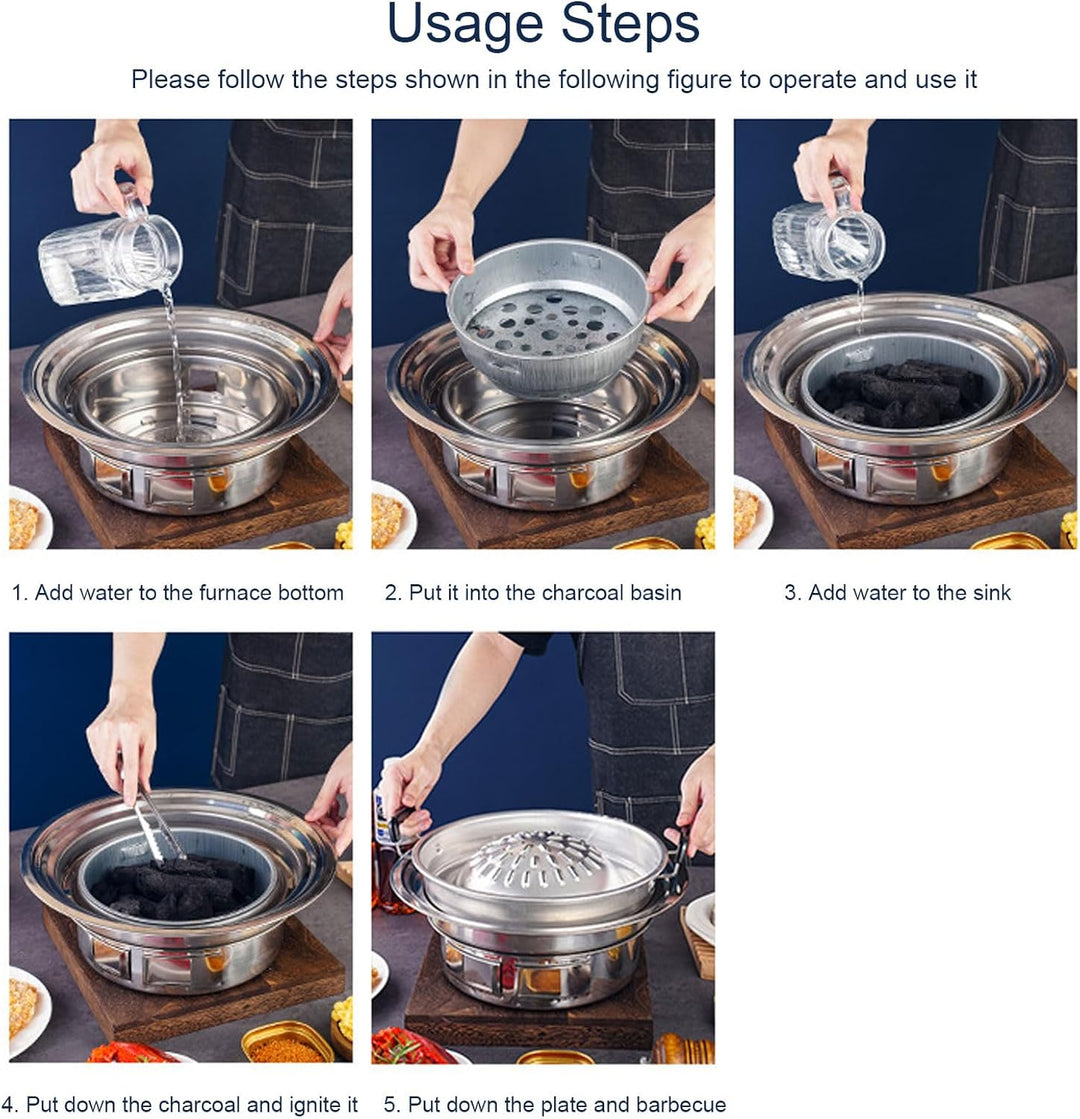 Thai Korean BBQ Grill Pfanne, 2 in 1 Sogar Heizung Heisstopf Grill Holzkohlewanne Eisen Grillschale