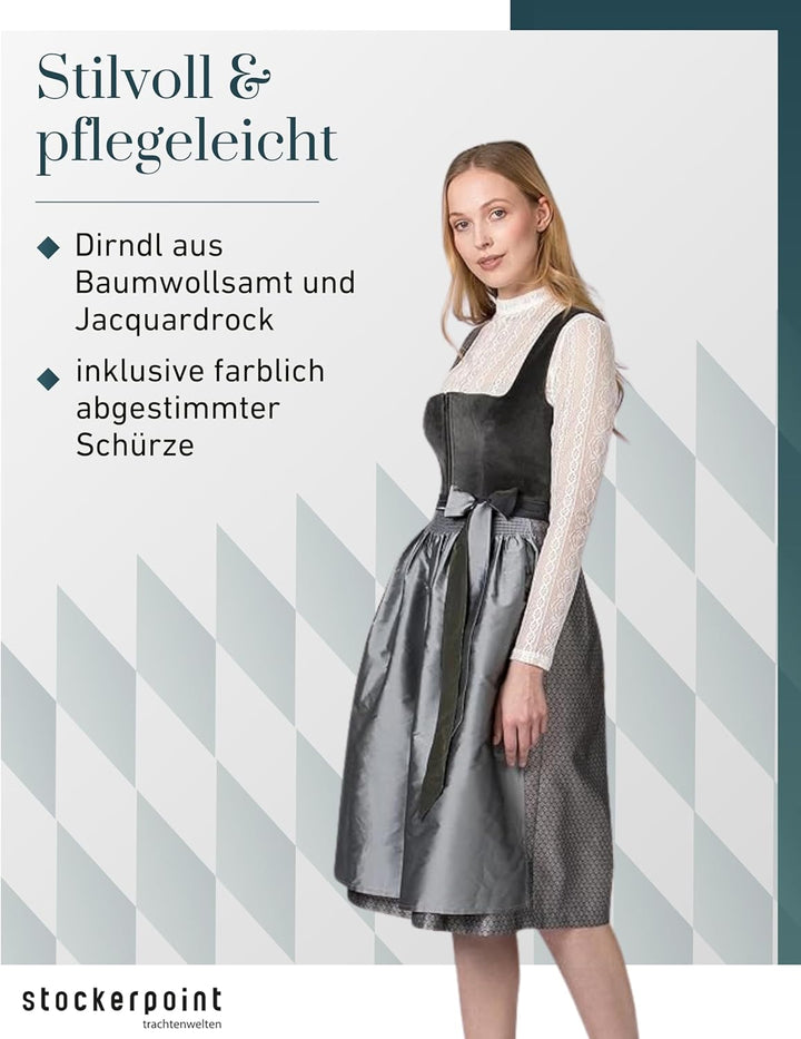 Stockerpoint Damen Dirndl Gloria Kleid für besondere Anlässe 42 Graphit, 42 Graphit