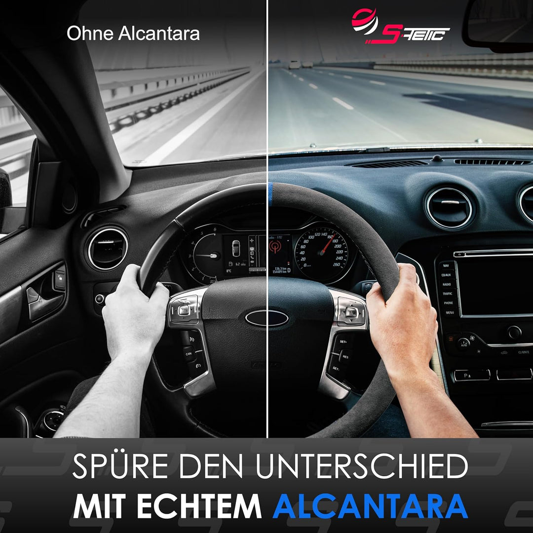 S-TETIC® Premium Lenkradbezug Alcantara® | Echtes Alcantara | BLAUE 12-Uhr Markierung | Universal Gr