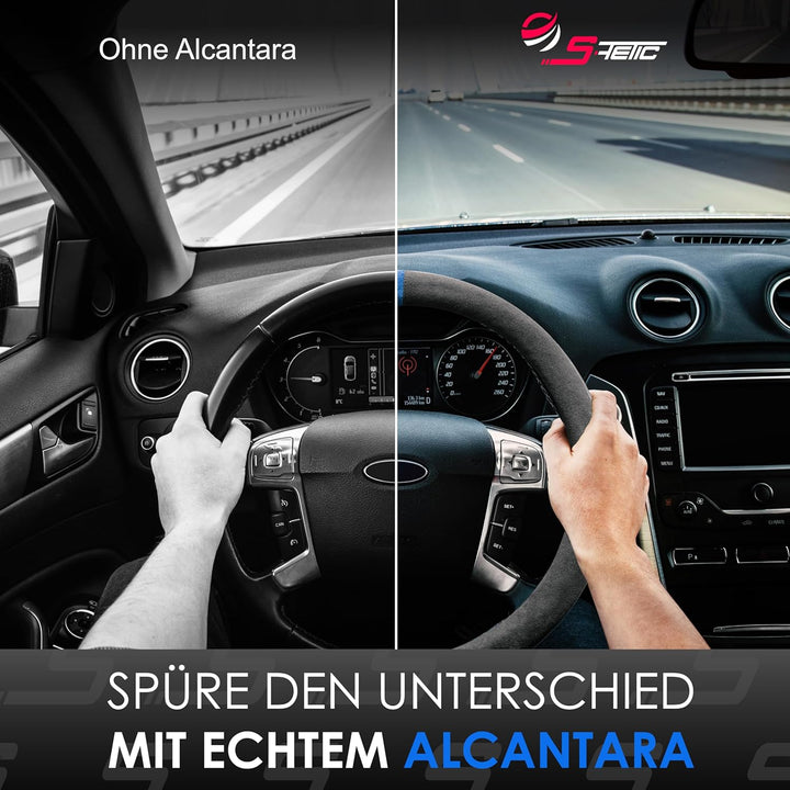 S-TETIC® Premium Lenkradbezug Alcantara® | Echtes Alcantara | BLAUE 12-Uhr Markierung | Universal Gr