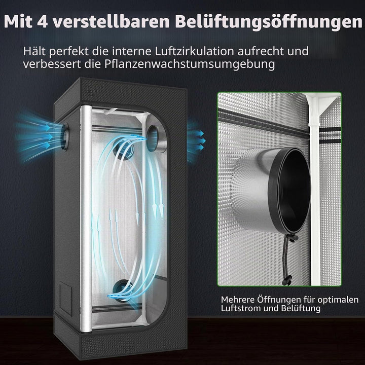 Growzelt Komplettset Led Grow Tent Kit 200W LED Vollspektrum Grow Lampe Dimmbar, 120x120x200cm GrowZ