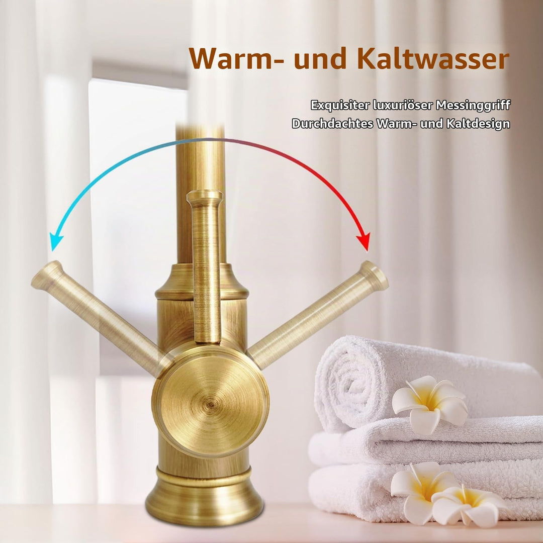 Wasserhahn Bad Antik Messing, Retro 360° Schwenkbar Waschtischarmatur,Einhebel Mischbatterie Waschbe