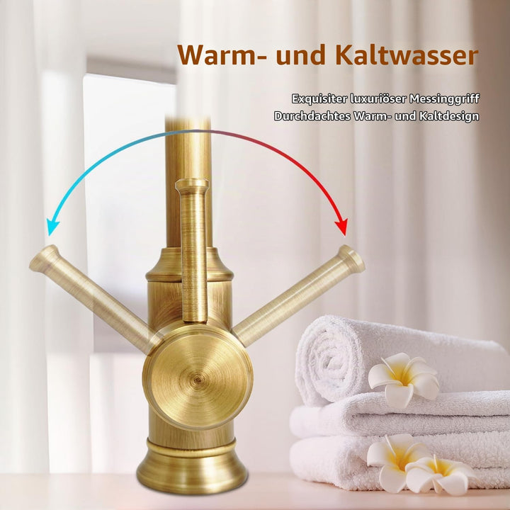 Wasserhahn Bad Antik Messing, Retro 360° Schwenkbar Waschtischarmatur,Einhebel Mischbatterie Waschbe