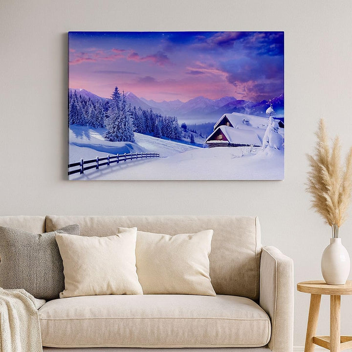 Bilder auf Leinwand 100x70cm Leinwandbild Winter Landschaft Frost Schnee Gross Wanddeko Bild Schlafz