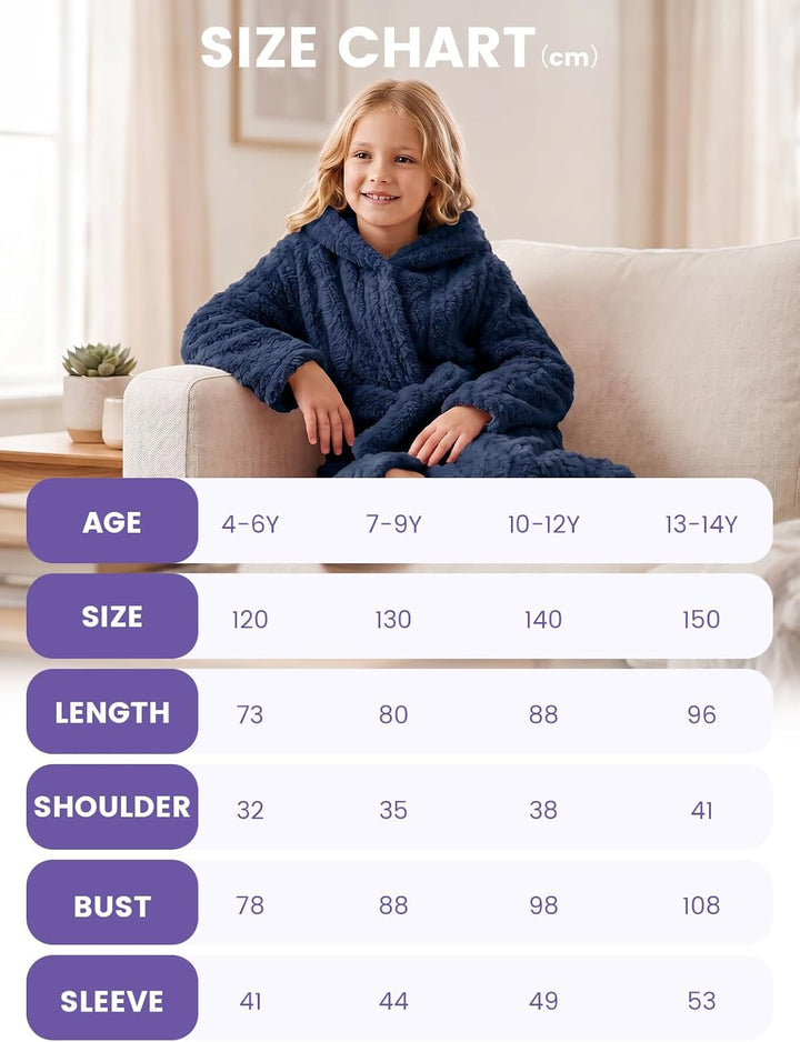 JiAmy Kinder Bademantel mit Kapuze Fleece Morgenmantel für Jungen Mädchen Navyblau 10-12 Jahre, Navy