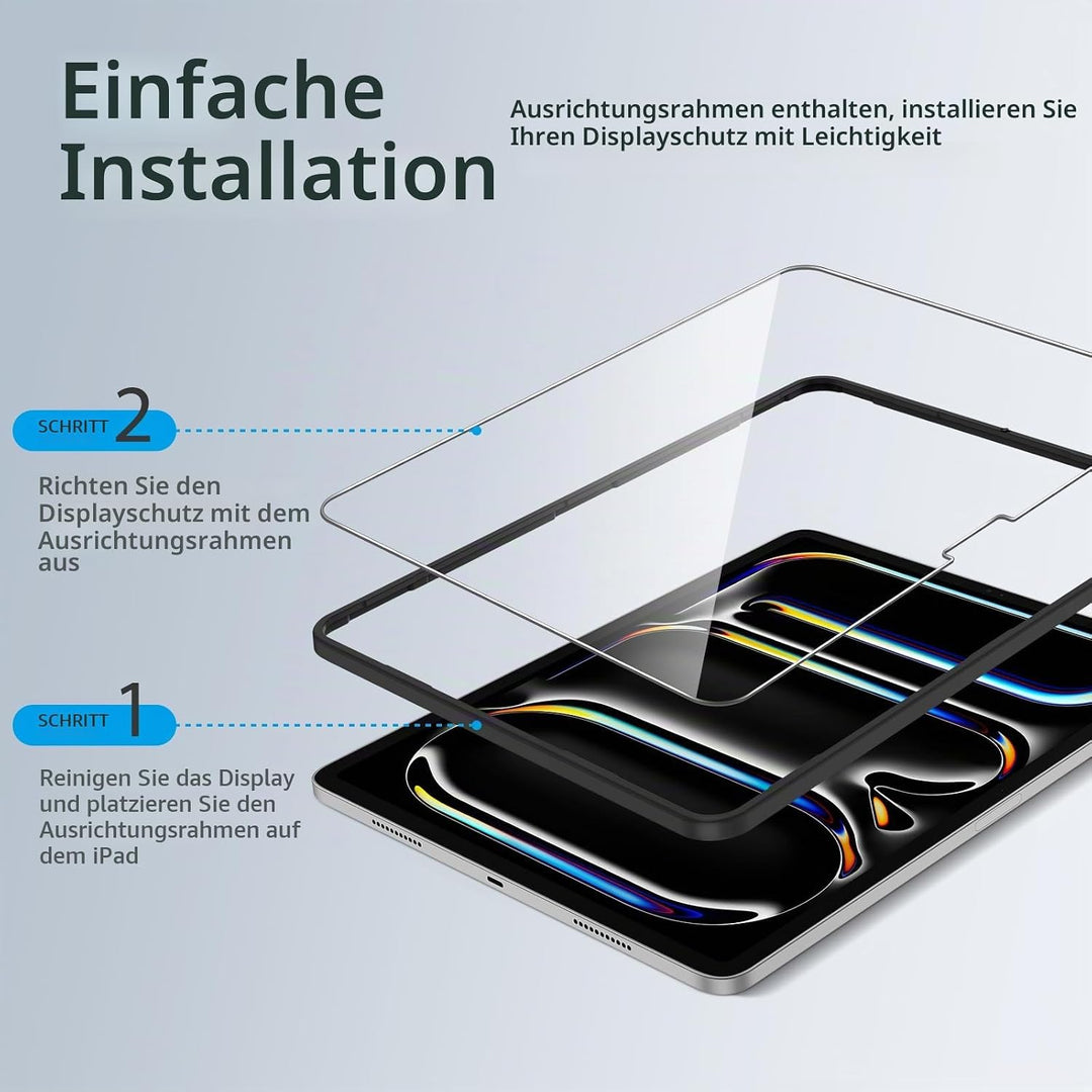 SPARIN Panzer Schutz Glas für iPad Pro 13 Zoll M4 (2024), mit Rahmen-Installationshilfe, 2 Stück Sch
