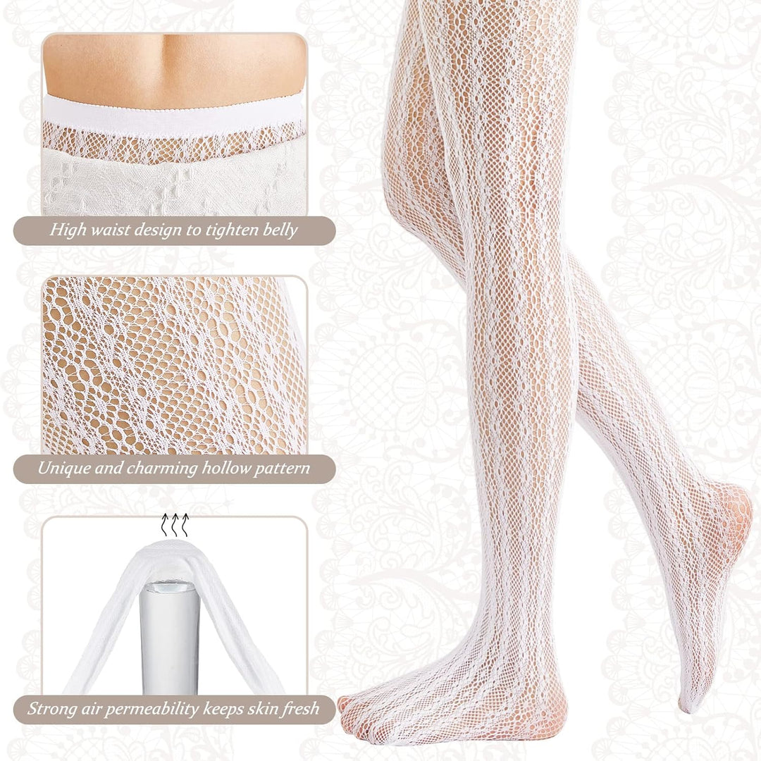 JaGely 3 Stücke Frauen Fischnetz Aushöhlen Gestrickte Gemusterte Strumpfhosen Chiffon Spitze Strümpf