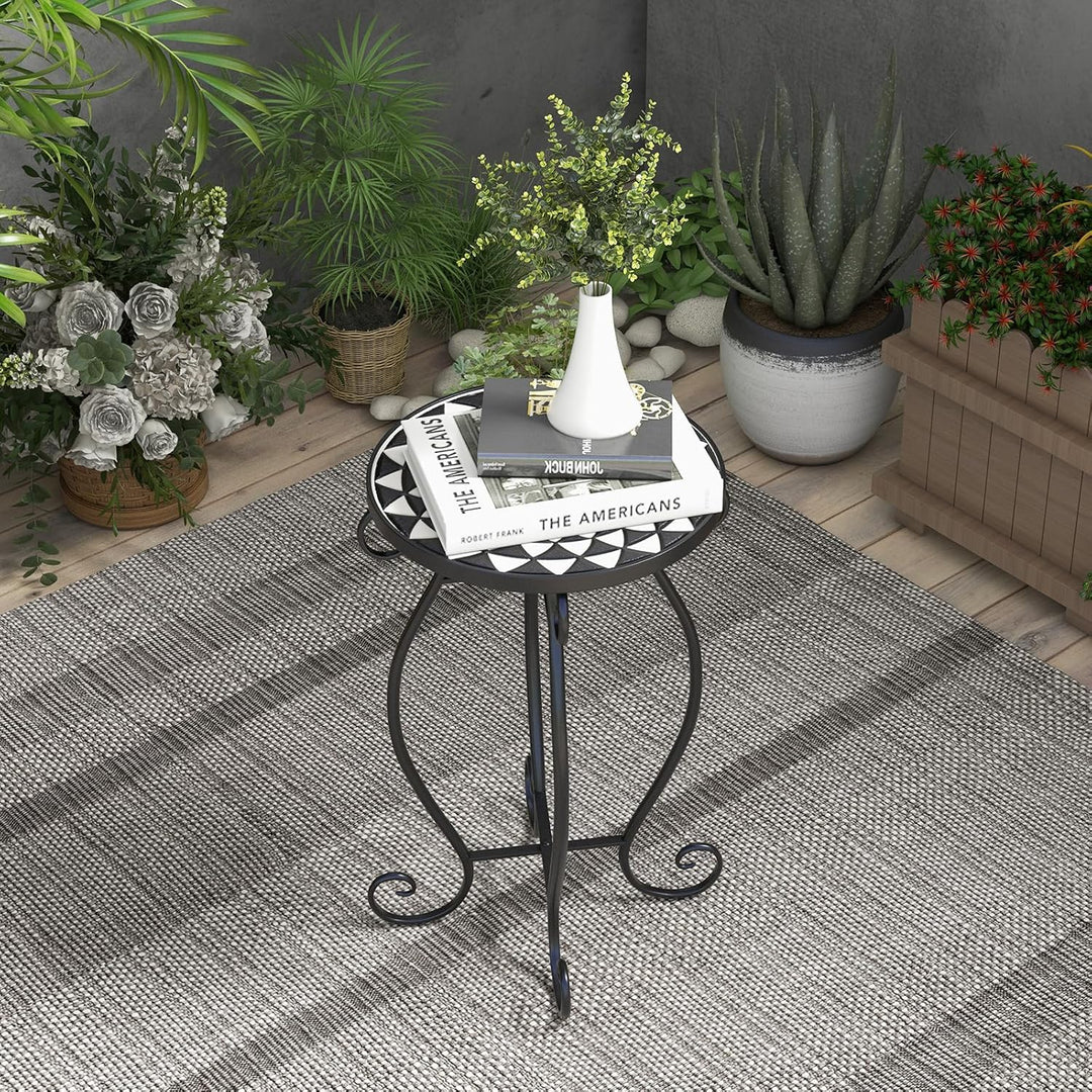HOMASIS 30x30x50cm Gartentisch Beistelltisch mit Mosaik-Muster, Pflanzenständer mit runder Tischplat