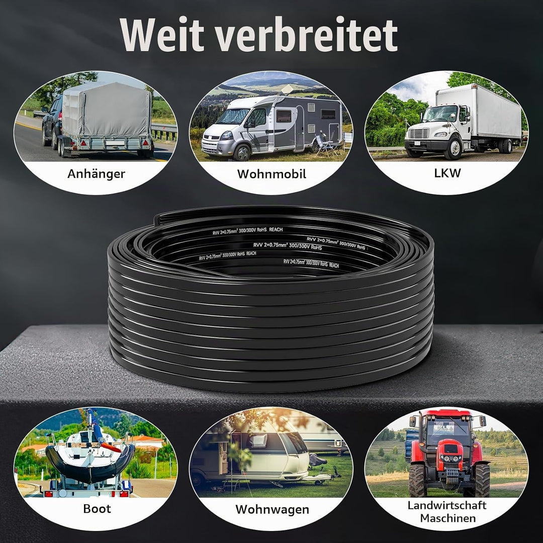 BEIJISTAR 10M Fahrzeugleitung 2x0,75mm² Flachkabel, 12V 24V 2 Adriges Anhängerkabel, 2 Adriges Elekt