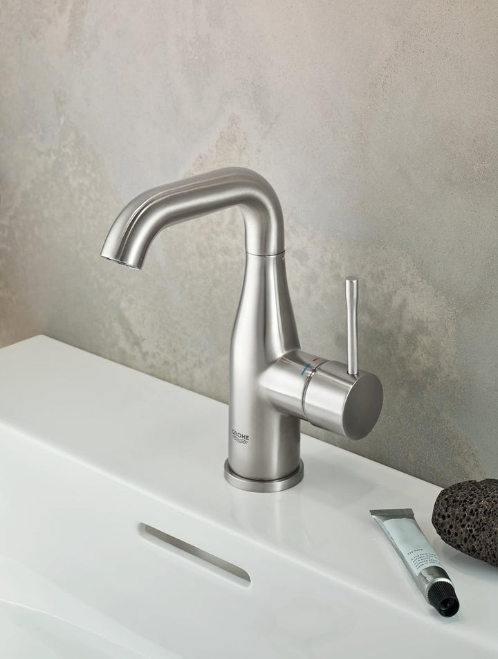 GROHE Essence - Einhand-Waschtischarmatur (wassersparend, M-Size, Einlochmontage), supersteel, 23462