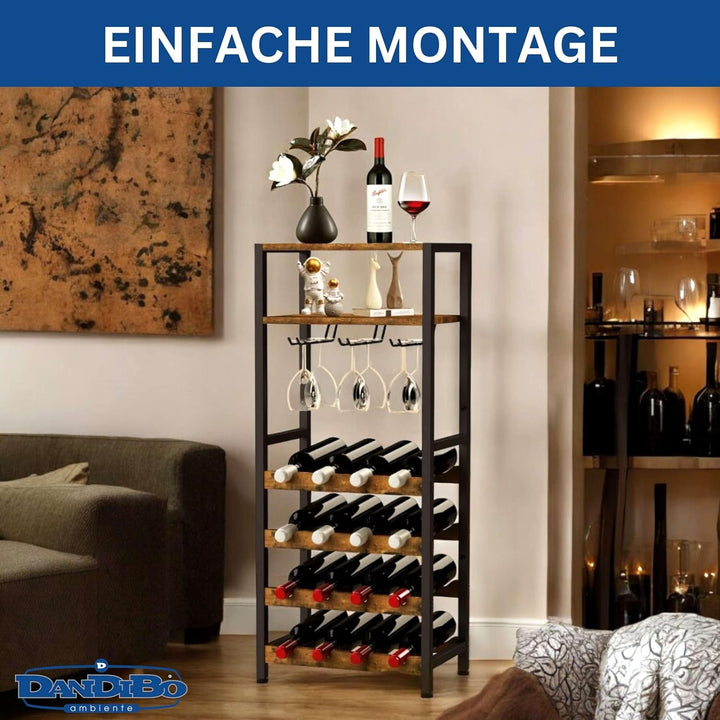 DanDiBo Weinregal Metall Schwarz Stehend mit Glashalter 100 cm 96575 Flaschenregal Flaschenständer F
