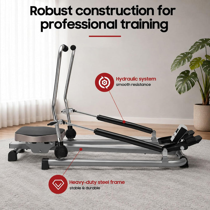 Hydraulisches Fitness-Rudergerät aus Stahl, Faltbar Rudergerät für Zuhause mit LCD Display, Maximale