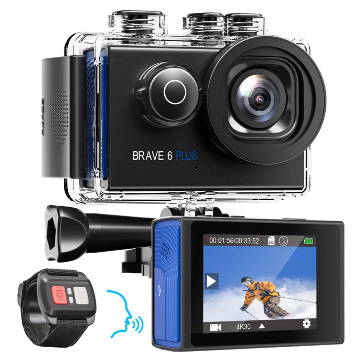 AKASO Action Cam 4K30FPS 20MP WiFi Actionkamera mit Touchscreen EIS 4X Zoom Fernbedienung 40m Unterw
