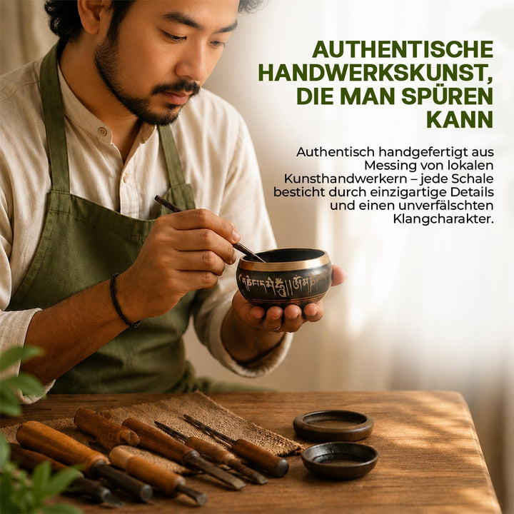 Premium-Set mit tibetischen Klangschalen – Handgefertigte Klang- & Meditationsschale aus Nepal – Spi