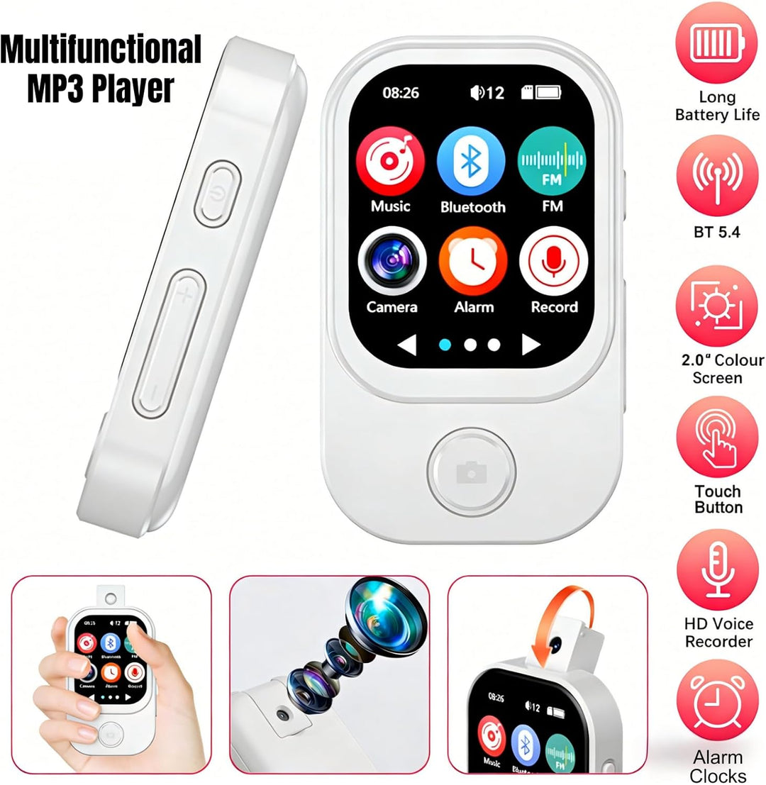 64GB MP3 Player Bluetooth 5.4 mit Kamera 2.01 Zoll Touchscreen MP3-Player mit HiFi Lautsprecher, MP4