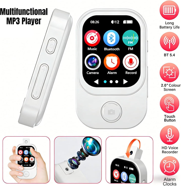 64GB MP3 Player Bluetooth 5.4 mit Kamera 2.01 Zoll Touchscreen MP3-Player mit HiFi Lautsprecher, MP4