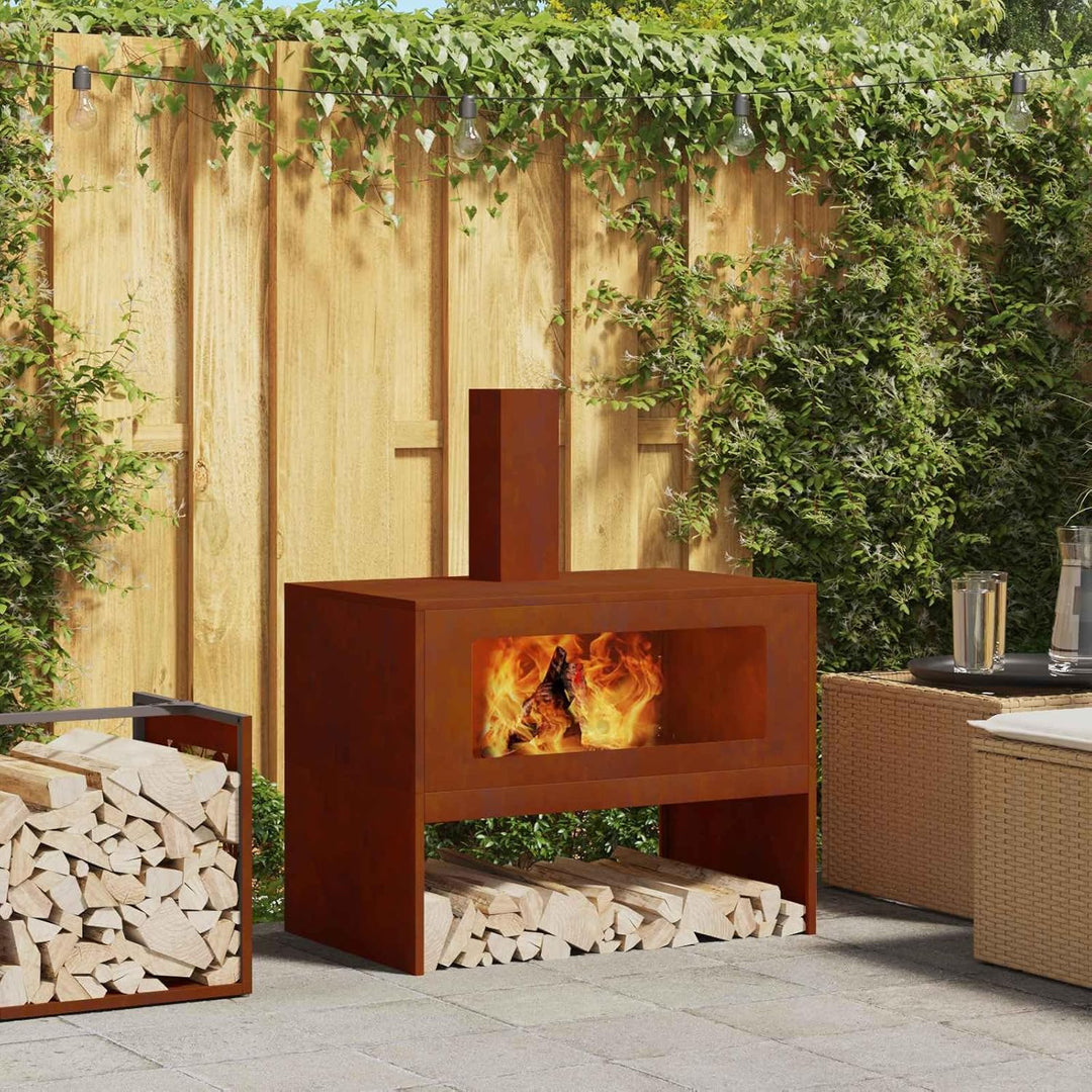 vidaXL Feuerstelle Braun 80 x 50 x 96 cm Wetterfeststahl, Outdoor Verse Gatherings, Moderne Feuerste