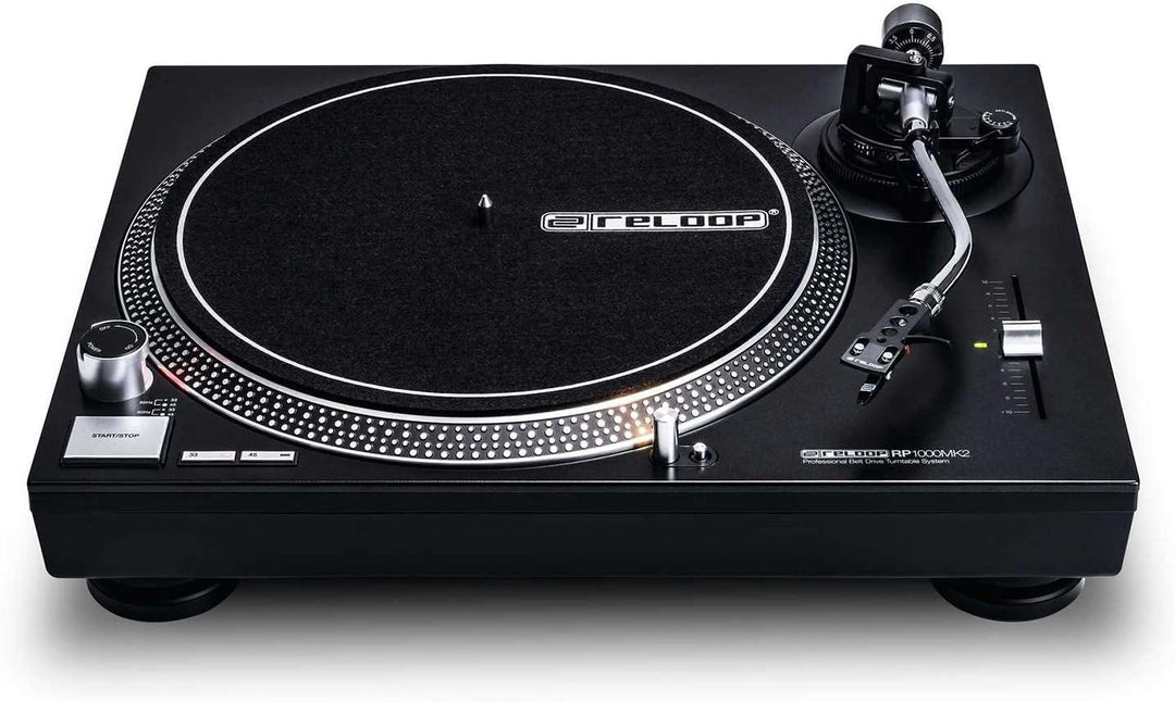 Reloop RP-1000 MK2 - Riemenantrieb für DJ und HiFi, 33 1/3 & 45 RPM, ausfahrbare Nadelbeleuchtung, p