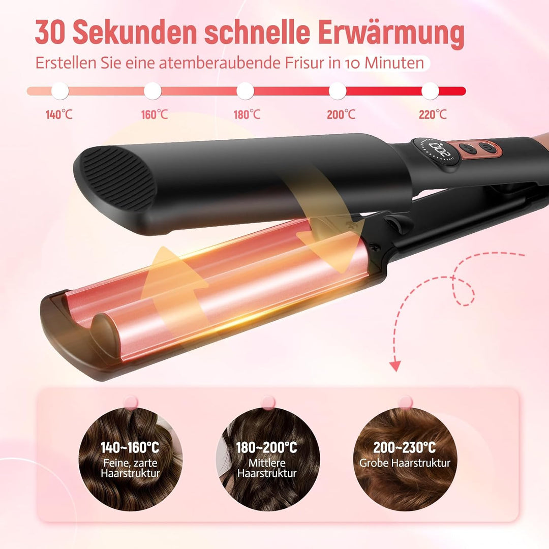 Welleneisen für Haare, Mini Welleneisen für Beach Waves mit 5 Temps 140-220℃, Keramik Glätteisen, 2