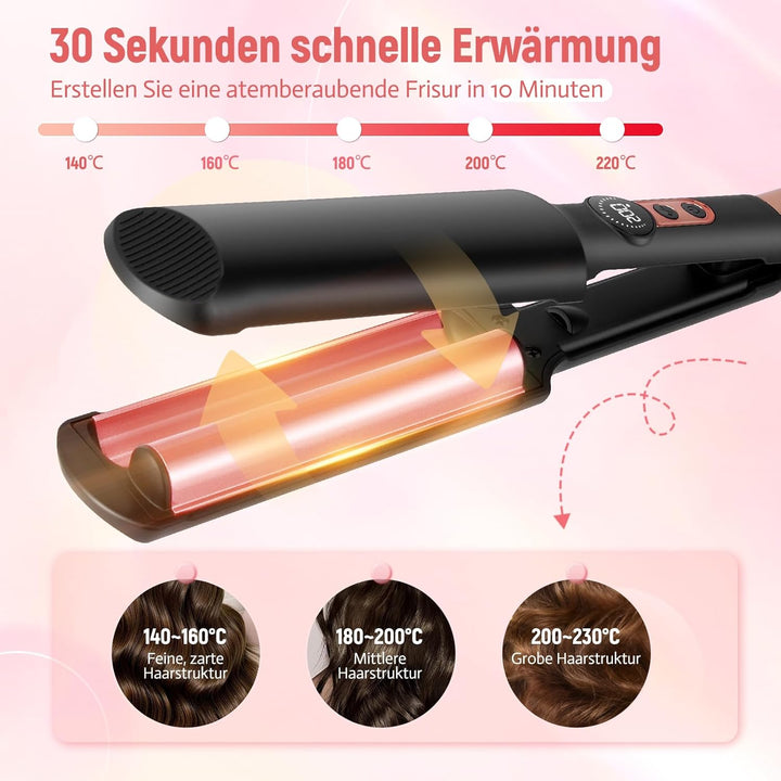 Welleneisen für Haare, Mini Welleneisen für Beach Waves mit 5 Temps 140-220℃, Keramik Glätteisen, 2