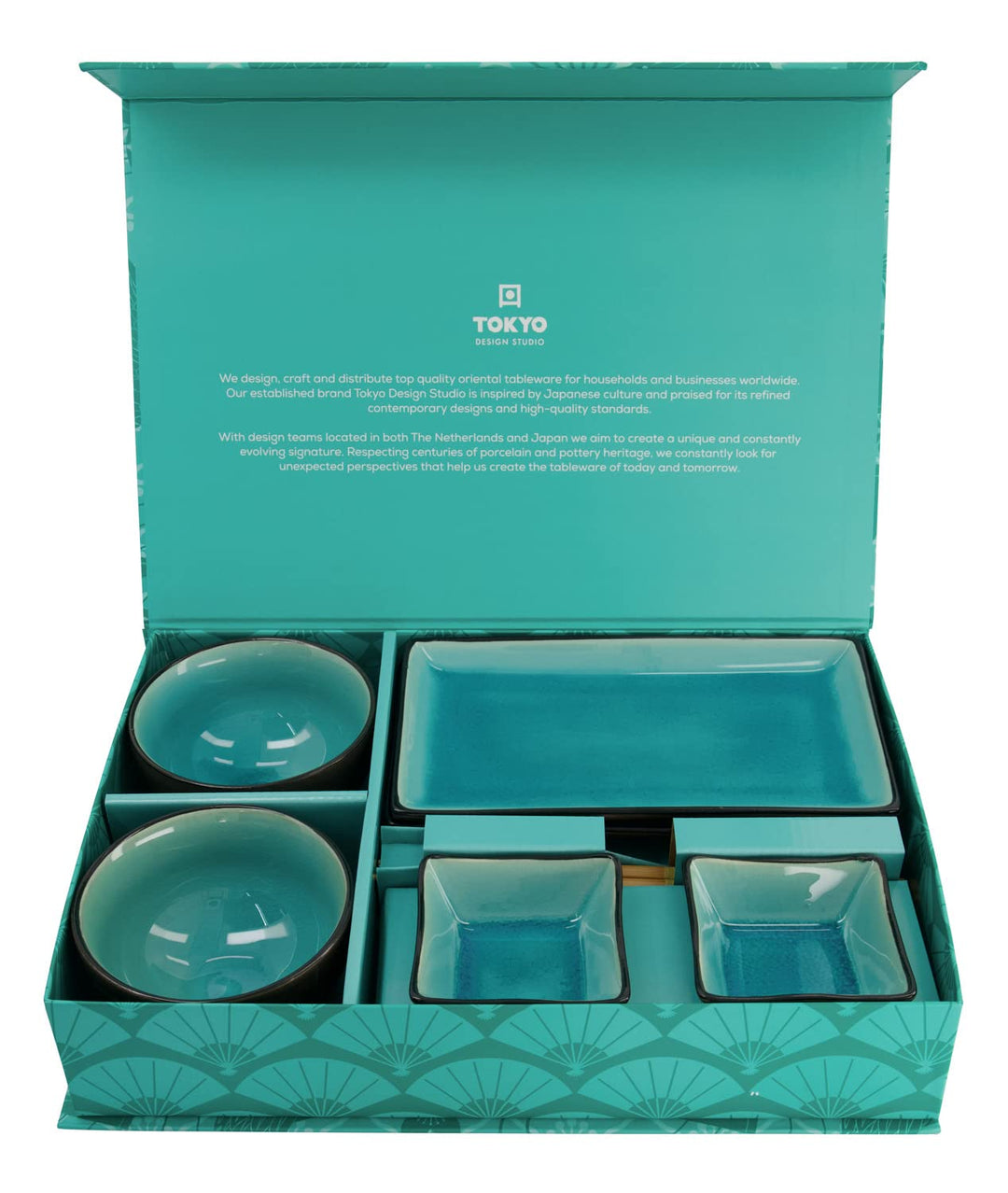 TOKYO design studio Geschenkset Glastürkis, 8-teilig, blau, Porzellan, 30 x 20 x 10 cm, Türkis