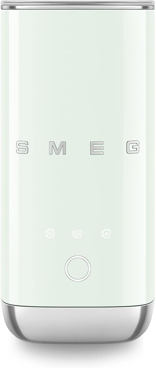 Smeg, MFF02PGEU Elektrischer Milchaufschäumer, 3 Getränkefunktionen, abnehmbarer Schneebesen, Antiha