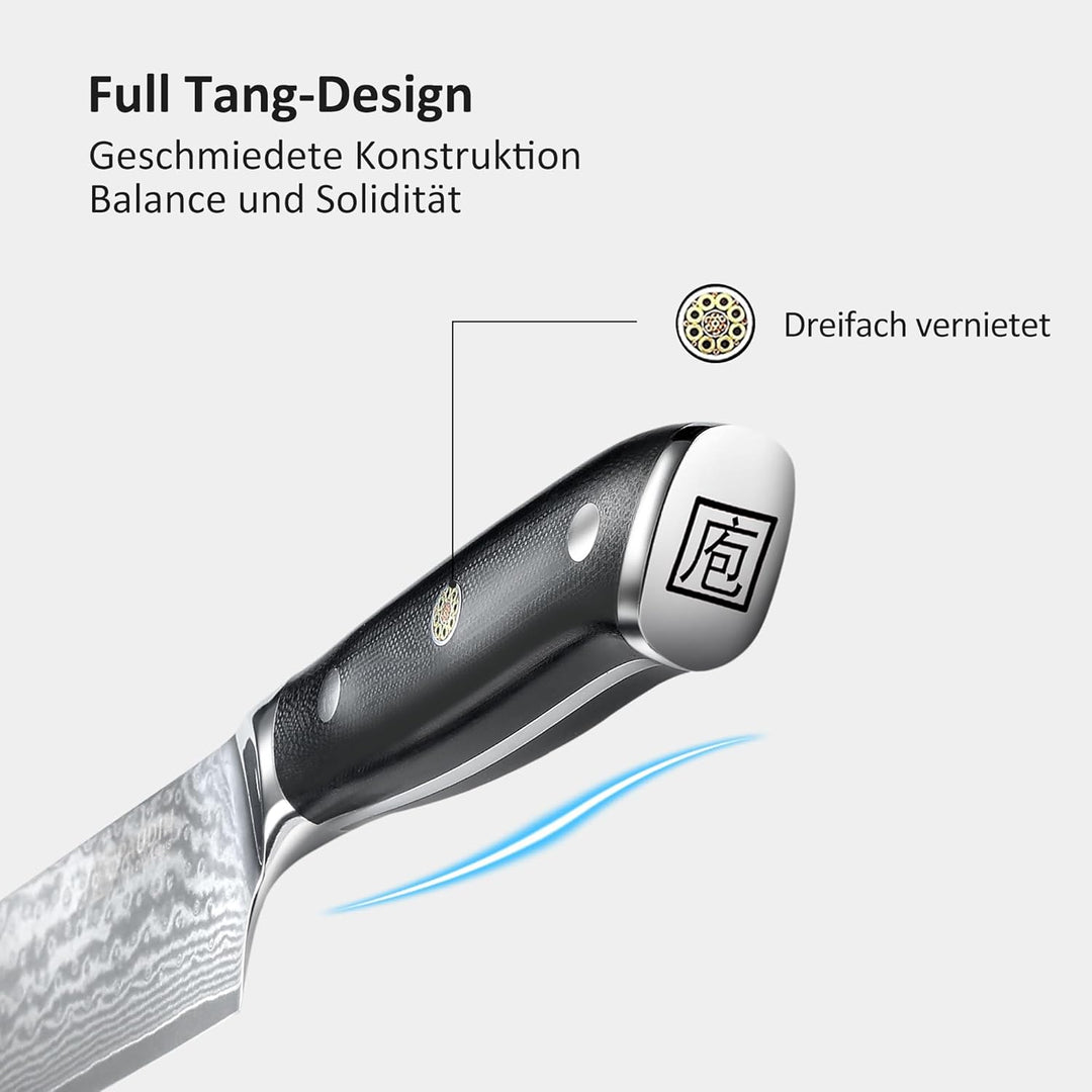 PAUDIN Damastmesser Kochmesser Küchenmesser 20 cm Damaststahl Messer mit Ergonomischem G10-Griff Dam
