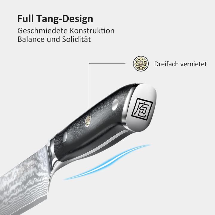 PAUDIN Damastmesser Kochmesser Küchenmesser 20 cm Damaststahl Messer mit Ergonomischem G10-Griff Dam