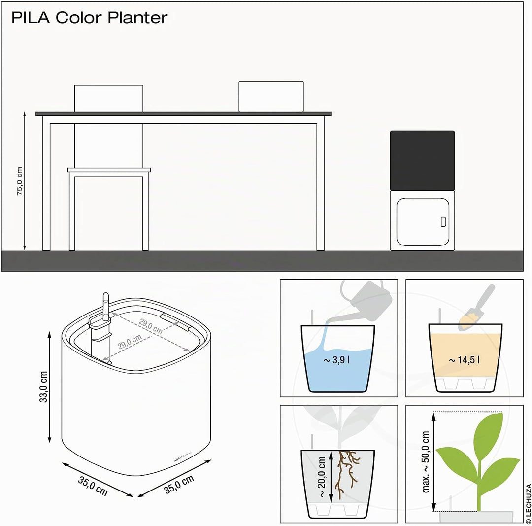 LECHUZA PILA Color Planter lichtgrau 15904 35x35x33 cm Lichtgrau, 35x35x33 cm Lichtgrau