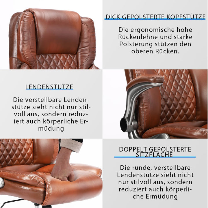 Bosmiller Bürostuhl Ergonomischer Chefsessel Bürostuhl 200 kg, Verstellbarer Rückenlehne, Hochklappb
