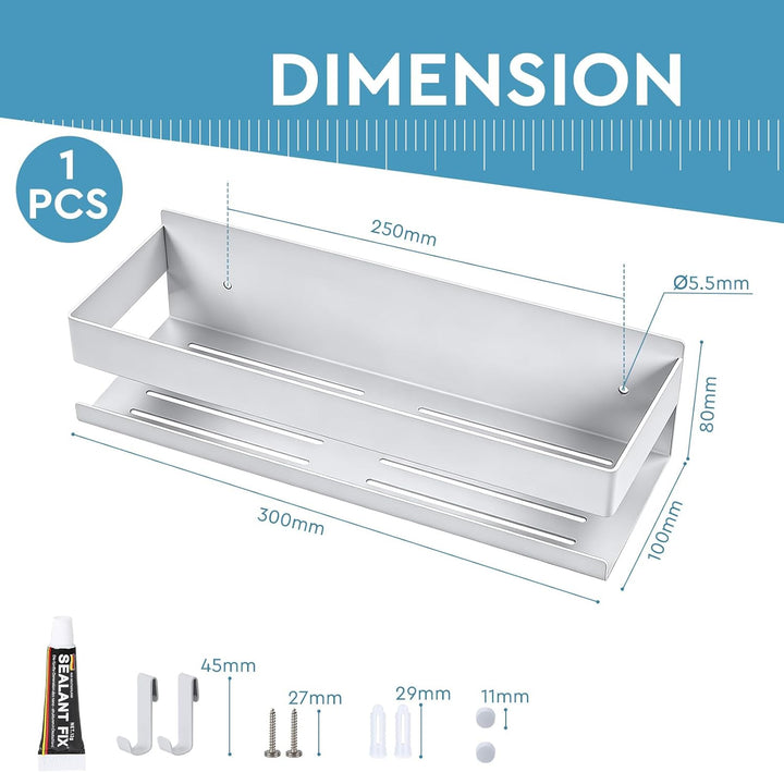 EXLECO 30cm Duschablage Ohne Bohren Duschregal Wand Edelstahl Badregal mit 2 Haken Duschkorb zum Boh