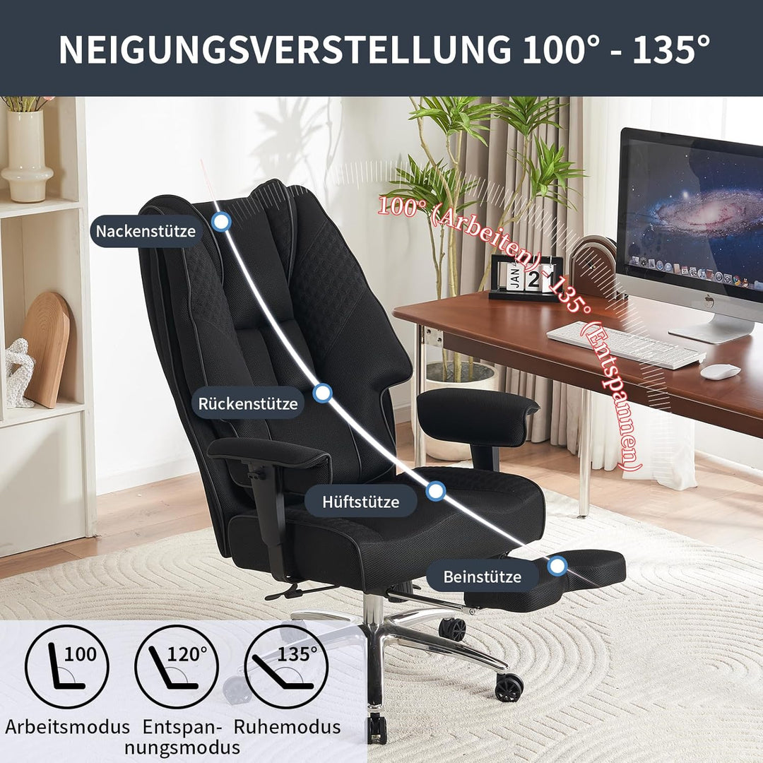 EXCEBET Schwerlast Bürostuhl 180kg - Ergonomischer Netzstuhl mit 14cm Taschenfederkern, Atmungsaktiv