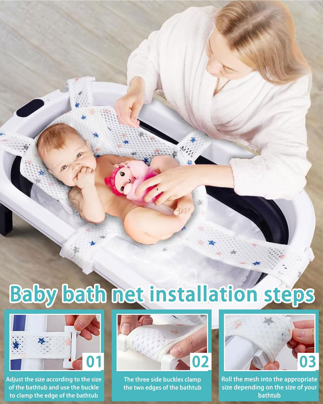badewanneneinsatz Baby, Baby Dusche Netz, Verstellbares Badesitznetz, Baby Badekissen, rutschfestes