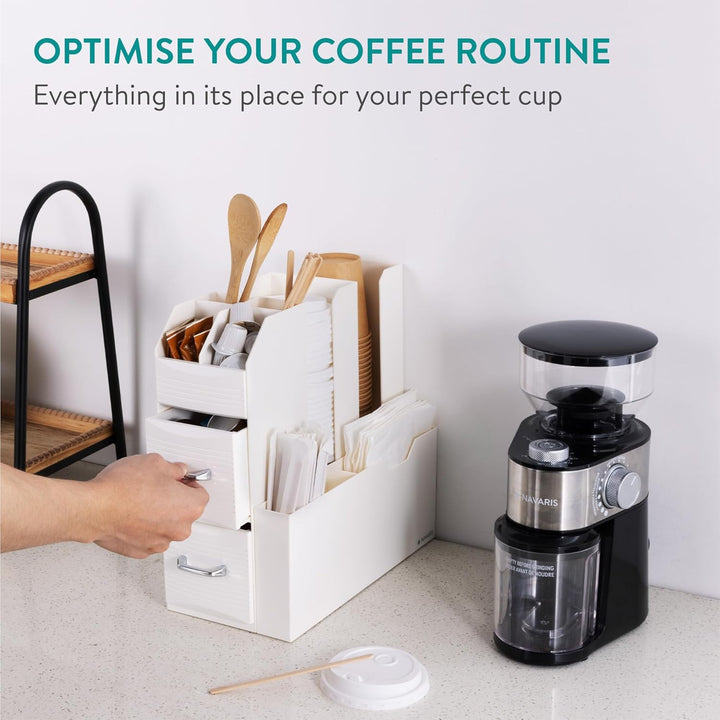 Navaris Kaffee und Tee Organizer Set - Aufbewahrungsbox Kaffeezubehör Zuckersticks Kaffeesahne - Tee