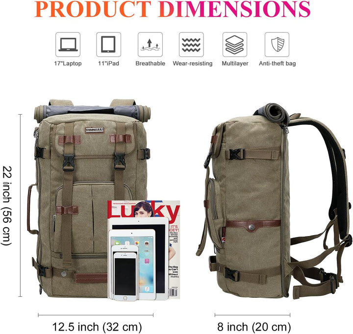 WITZMAN Vintage Canvas Rucksack Laptop Reiserucksack Herren Convertible Reisetasche Rucksäcke 17 Zol