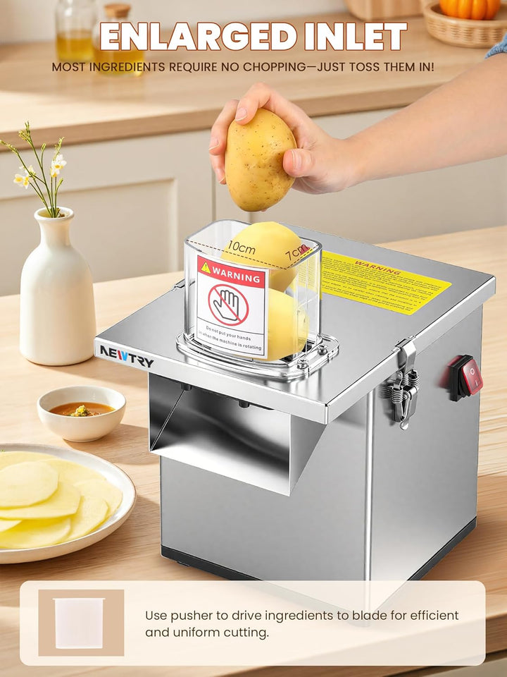 NEWTRY 3-in-1 Elektrischer Gemüseschneider -200W Küchenmaschine mit Edelstahlgehäuse zum Würfeln, Ra