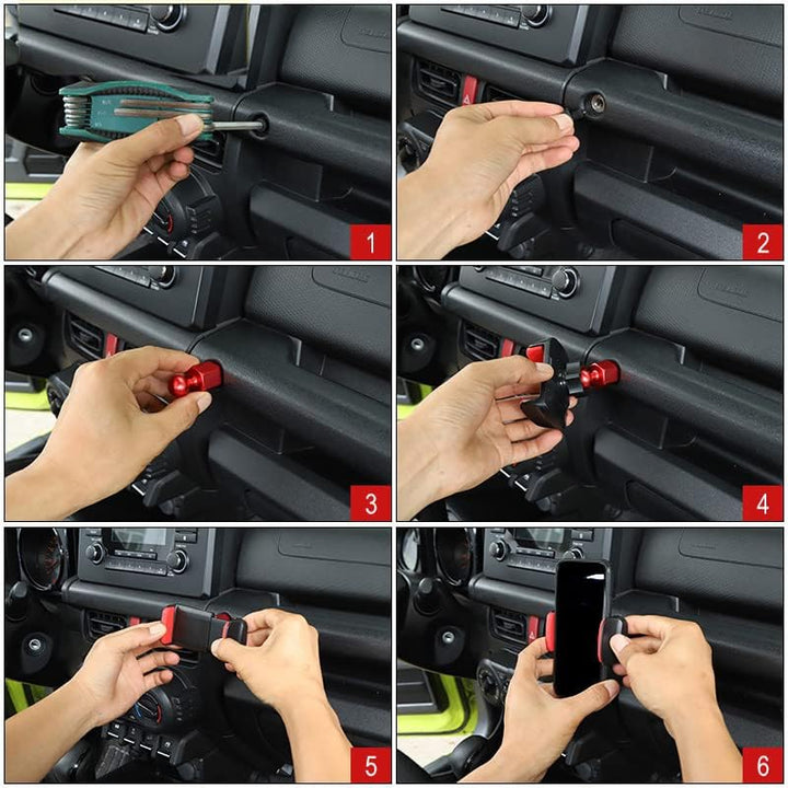 Handyhalterung Auto für Suzuki Jimny JB64 JB74 2019-2024, Aluminium und ABS, 360° Drehbar, für 4-7 Z