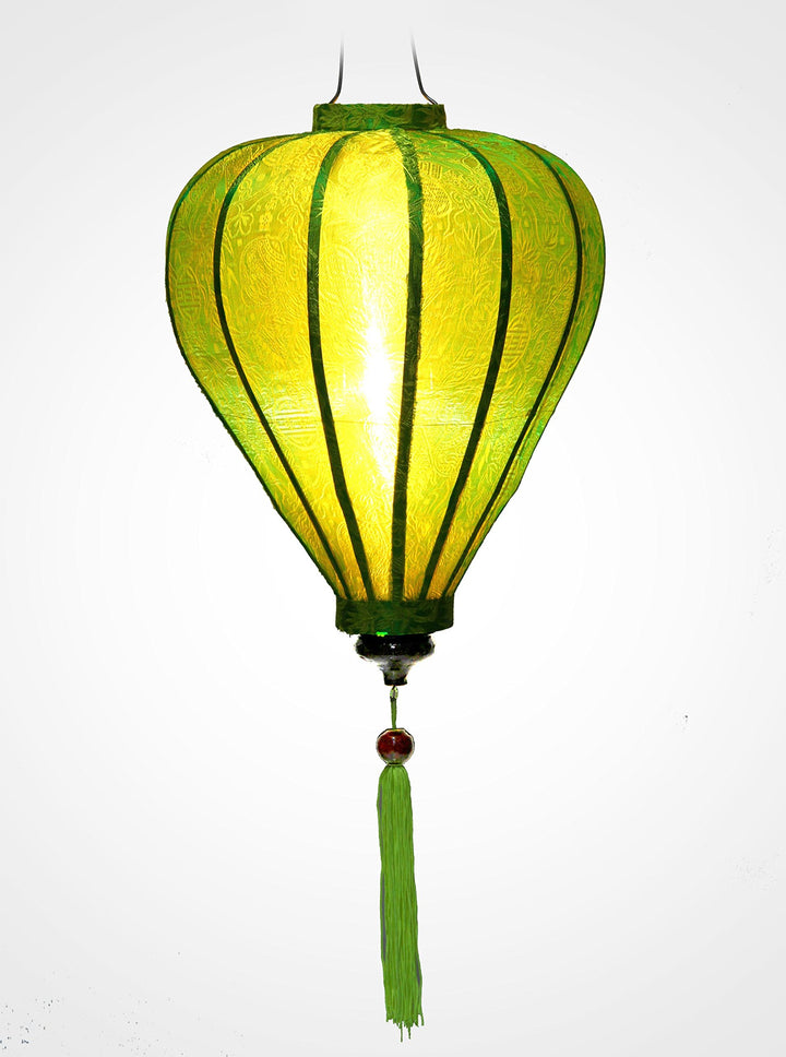 Asiatische Lampion aus Seide, grün, M Ø29 cm – traditionelle Laterne von Hoi an aus Stoff, Bambus un