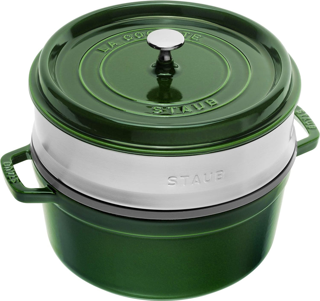 STAUB Gusseisen Bräter/Cocotte, mit Dämpfeinsatz, Rund 26 cm, 5,2 L, Aromaregen Funktion, Für alle H