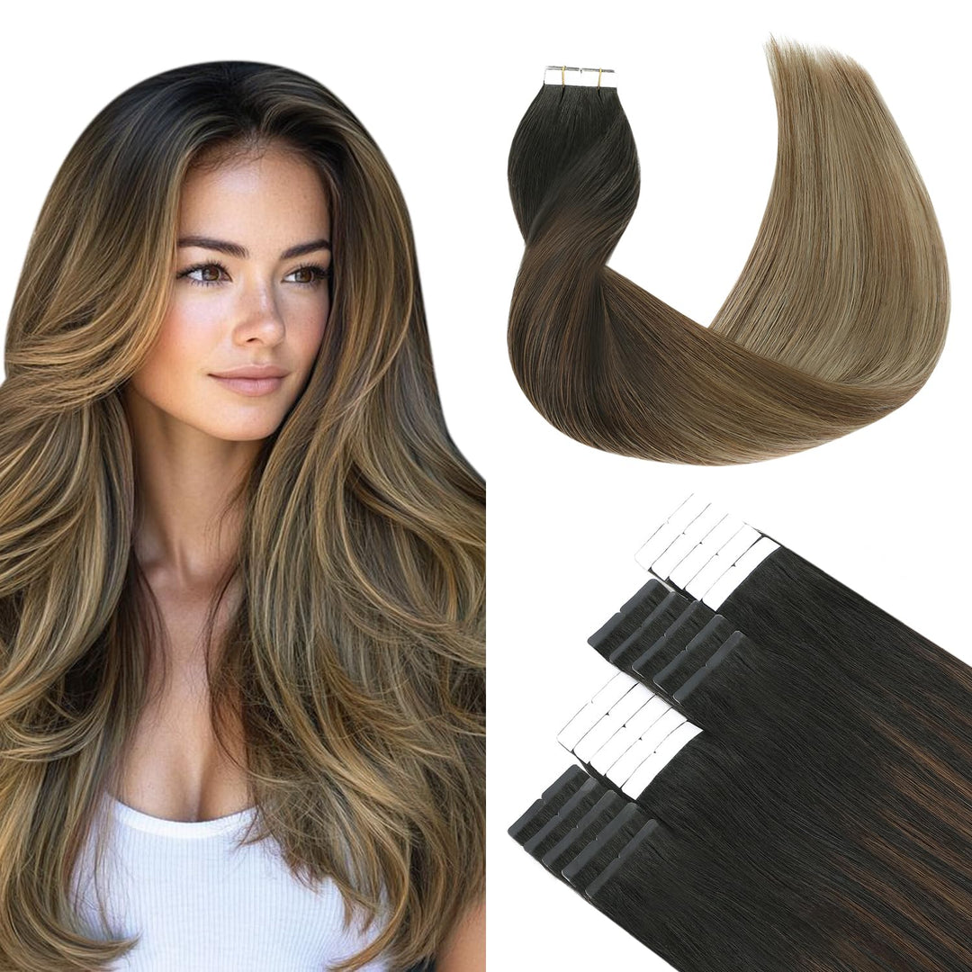 SURNEL Tape in Echthaar 20 Zoll,1B/4/27 Dunkle Wurzeln zu Blond Balayage Tape in Echthaarverlängerun