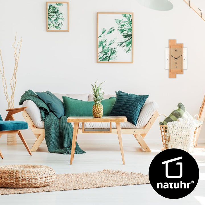 Natuhr Wanduhr Holz Buchwald geräuscharm Massivholz Buche (Buche geölt, Quarz Uhrwerk geräuscharm) B