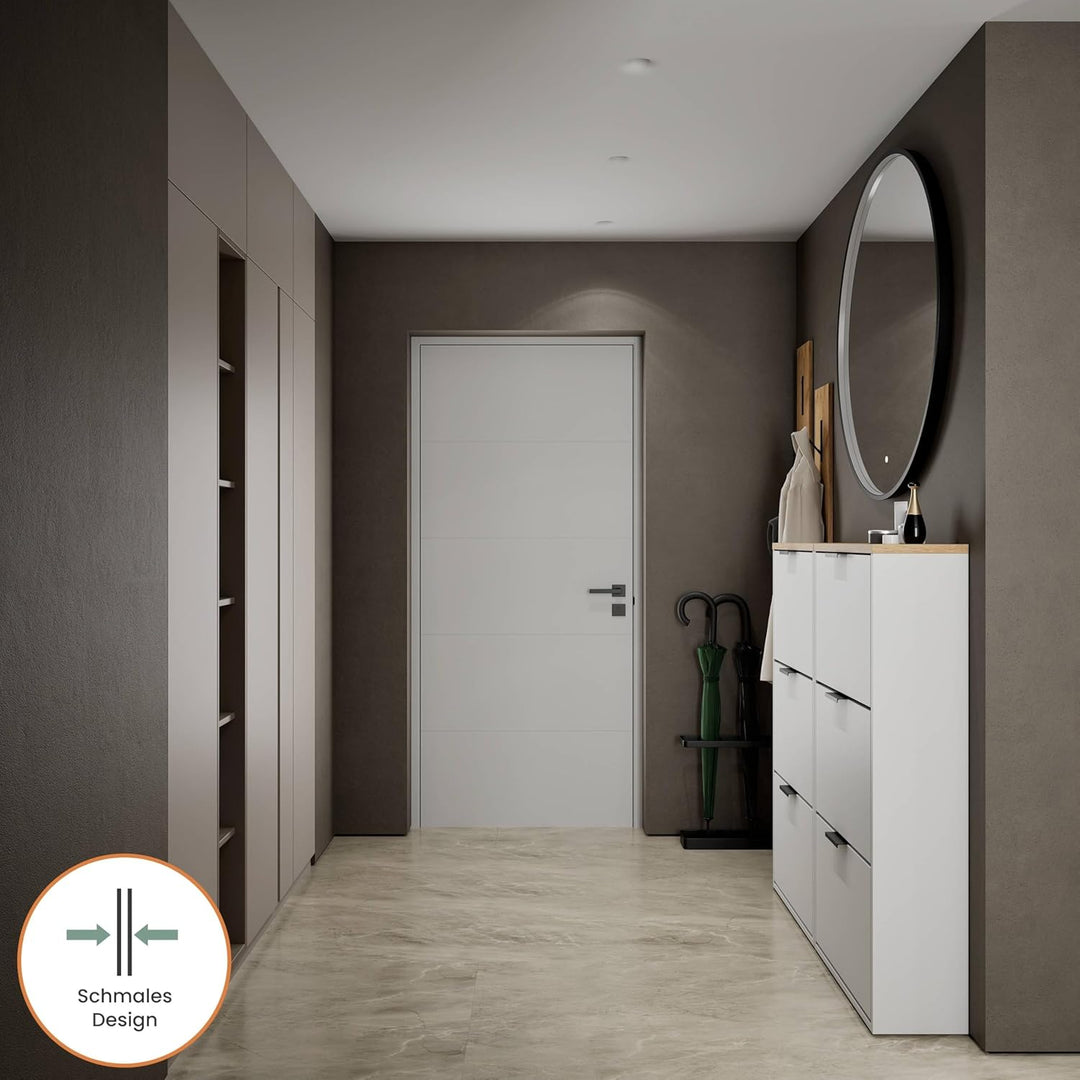 Planetmöbel 2 x Schuhschrank schmal inkl. runder Spiegel mit Beleuchtung 100 cm (3 Lichtstufen) Schu