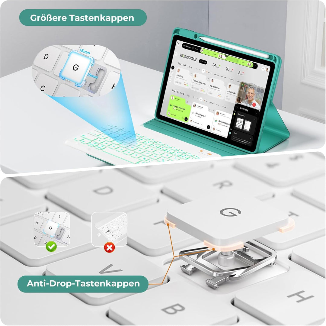 OYEEICE Hülle mit Tastatur für iPad 9/8 /7 Generation 10,2 Zoll, Vergrösserte Anti-Falloff Tastenkap