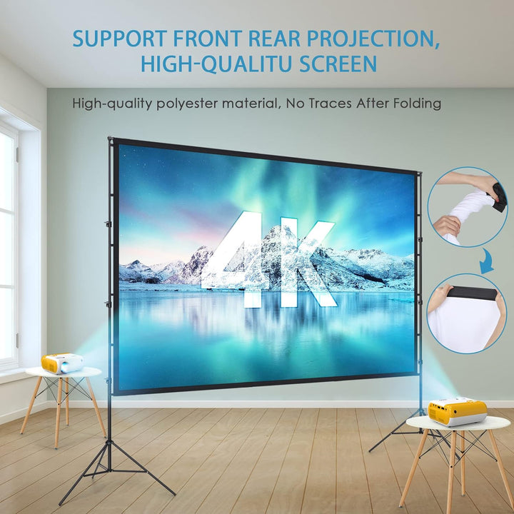 Beamer Leinwand 120 Zoll mit Faltbarem Standfuss, LEORFI Outdoor-Indoor Projektionswand HD 16:9, Tra