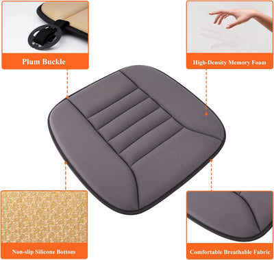 kingphenix Auto Sitzkissen mit 3,0 cm Komfort Memory Foam Sitzkissen für Auto und Bürostuhl - Grau,