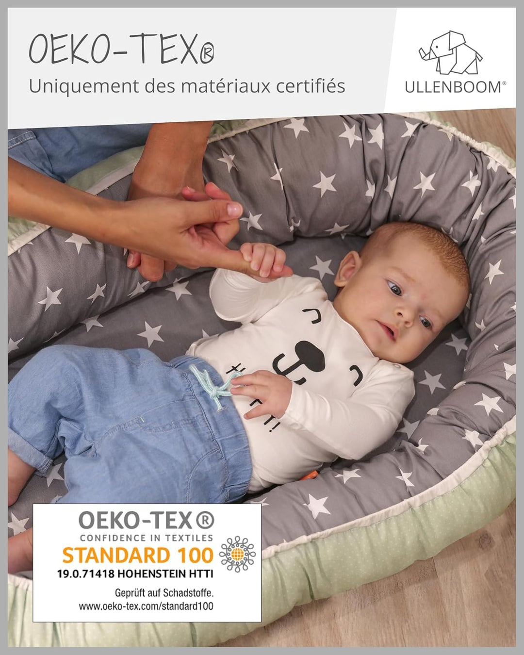 ULLENBOOM ® Babynest & Kuschelnest (55x95 cm) Blau Hellblau (Made in EU) - Baby Nestchen aus Baumwol