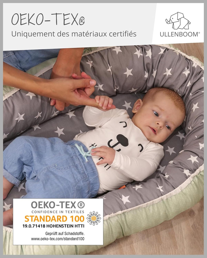 ULLENBOOM ® Babynest & Kuschelnest (55x95 cm) Blau Hellblau (Made in EU) - Baby Nestchen aus Baumwol